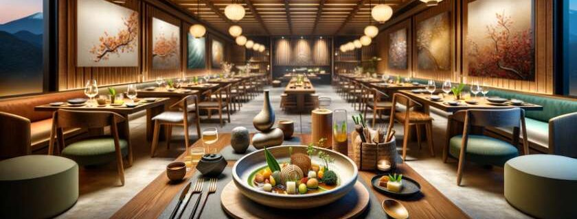 modern michelin star restaurants in kyoto with food display