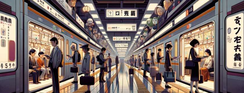 A digital illustration capturing the essence of Kyoto subway life