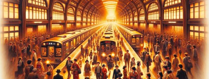 An oil painting depicting the vibrancy of Kyoto subway life