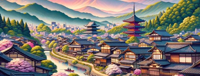 a picturesque scene of Kyoto, capturing the essence of the city's rich cultural heritage and natural beauty