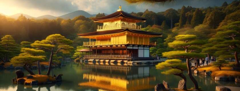 Kinkaku-ji, also known as the Golden Pavilion, capturing its awe-inspiring beauty and serene surroundings