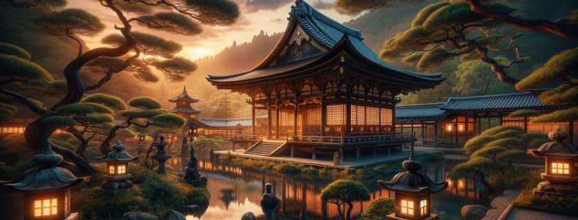 one of the enchanting Kyoto temples, capturing its magical atmosphere and architectural beauty