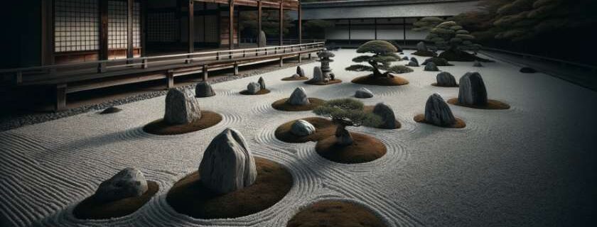 Ryoan-ji, a Zen temple in Kyoto celebrated for its simple yet profound rock garden design