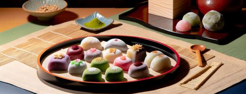 a selection of Kyoto mochi in a variety of flavors and the vibrant colors and diverse textures that represent each unique flavor
